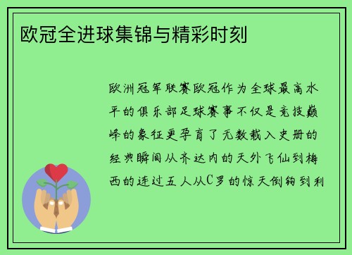 欧冠全进球集锦与精彩时刻