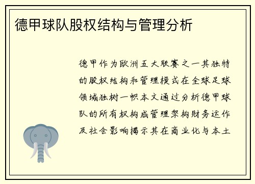 德甲球队股权结构与管理分析